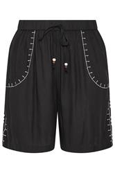 YOURS Plus Size Black Embroidered Shorts | Yours Clothing 5