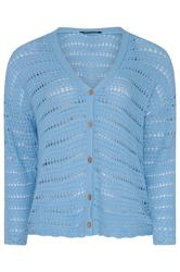 YOURS Plus Size Blue Pointelle Stitch Knitted Cardigan | Yours Clothing 5