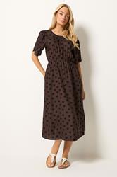 M&Co Brown Polka Dot Tulip Sleeve Dress | M&Co 1