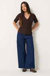 M&Co Petite Chocolate Brown Textured Wrap Top | M&Co 1