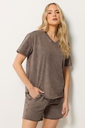 LTS Tall Women's Set Chocolate Brown Acid Wash T-Shirt & Shorts | Long Tall Sally 3