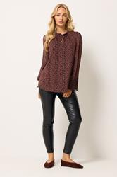 M&Co Black & Red Floral Tie Neck Blouse 2