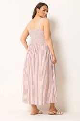 YOURS Plus Size Pink Gingham Shirred Sundress | Yours Clothing 2