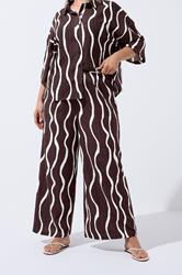 LIMITED COLLECTION Plus Size Brown Wavy Print Wide Leg Trousers | Yours Clothing 1