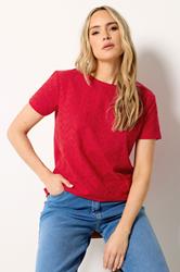 LTS Tall Women's Red Broderie Anglaise Front T-Shirt | Long Tall Sally 1