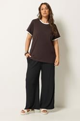YOURS Plus Size Chocolate Brown Contrast Trim T-Shirt | Yours Clothing 1