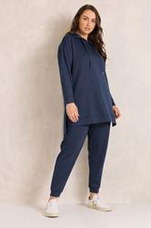 EVANS Plus Size Set Navy Blue Luxe Hoodie & Joggers | Evans 3