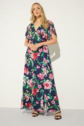 LTS Tall Women's Navy Blue Floral Mesh Maxi Dress | Long Tall Sally 3
