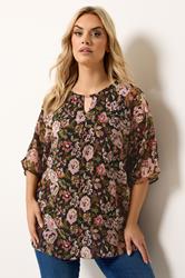 YOURS Plus Size Black Floral Print Keyhole Detail Top | Yours Clothing 3