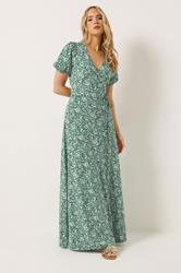 LTS Tall Women's Green Floral Cotton Wrap Maxi Dress | Long Tall Sally 1
