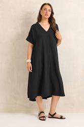 EVANS Plus Size Black Pleat Midi Dress | Evans 1