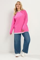 YOURS Plus Size Pink Crew-Neck Jumper | Yours Clothing 1