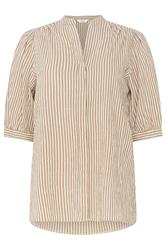 M&Co Brown Stripe Textured Puff Sleeve Shirt