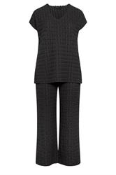 YOURS Curve Black Set Bubble Textured Top & Trousers