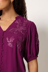M&Co Berry Purple Sequin Embellished Blouse | M&Co 4