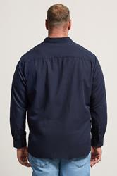 BadRhino Big & Tall Navy Blue Long Sleeve Linen Blend Shirt | BadRhino 2