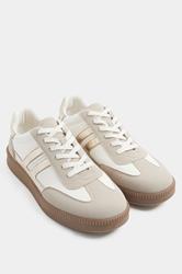 White Metallic Side Stripe Lace Up Trainer In Wide E Fit
