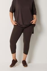 YOURS Plus Size Chocolate Brown Elasticated Waist Cropped Leggings | Yours Clothing 3