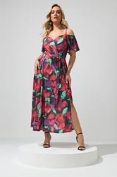 YOURS LONDON Plus Size Red & Purple Abstract Floral Print Maxi Dress | Yours Clothing 3