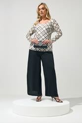 YOURS LONDON Plus Size Ivory White & Brown Check Top | Yours Clothing 2