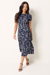 PixieGirl Petite Navy Blue Spot Print Midi Dress | PixieGirl 1