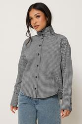 PixieGirl Petite Women's Black Gingham Funnel Neck Shirt| PixieGirl 3