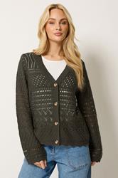 M&Co Chocolate Brown V-Neck Crochet Cardigan | M&Co 3