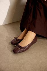 LTS Chocolate Brown Woven Ballerina Pumps In Standard Fit | Long Tall Sally 1