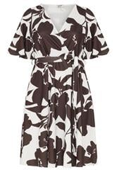 YOURS LONDON Curve White & Brown Floral Wrap Dress