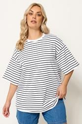 YOURS Plus Size White Stripe Ringer T-Shirt | Yours Clothing 3