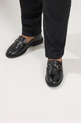 Black Metal Trim Loafers In Wide E Fit | Yours Clothing 1