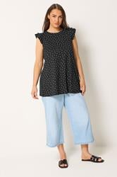YOURS Plus Size Black Polka Dot Frill Sleeve Vest Top | Yours Clothing 1