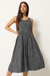 M&Co Petite Black Spot Print Sleeveless Cotton Midi Dress | M&Co 3