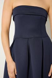 LTS Tall Women's Navy Blue Bandeau  Pleated Detail Midi Dress | Long Tall Sally 4