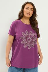 YOURS Plus Size Purple Beaded Daisy T-Shirt | Yours Clothing 3