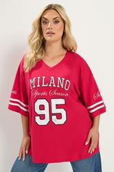 YOURS Plus Size Red 'Milano' Boxy Varsity T-Shirt | Yours Clothing 1