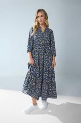 M&Co Petite Women's Blue Ditsy Floral Tiered Maxi Dress | M&Co 3