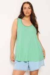 YOURS Plus Size Green Blanket Stitch Ribbed Vest Top | Yours Clothing 3