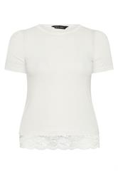 M&Co Ivory White Lace Hem T-Shirt