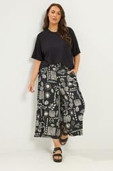 YOURS Plus Size Black Floral Print Textured Culottes | Yours Clothing 3