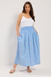 YOURS Plus Size Blue Gingham Maxi Skirt | Yours Clothing 3