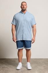 D555 Big & Tall Light Blue Linen Mix Pocket Shirt | BadRhino 1