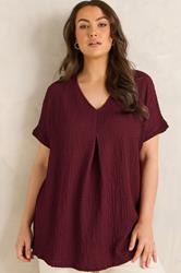 EVANS Plus Size Berry Red Pleat Front Swing Top | Evans 3