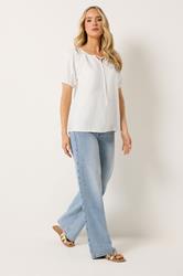 LTS Tall Women's White Tie Front Linen Blouse | Long Tall Sally 2