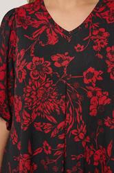 YOURS Plus Size Black & Red Floral Pleat Front Top | Yours Clothing 4