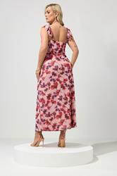 YOURS Plus Size Pink Floral Keyhole Ruffle Dress | Yours Clothing 2
