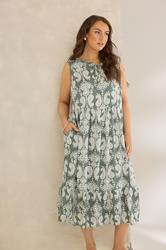 EVANS Plus Size Green Abstract Print Tie Neck Maxi Dress | Evans 3