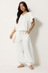 PixieGirl Petite Women's White Cotton Poplin Barrel Leg Trousers | PixieGirl 3