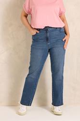 EVANS Plus Size CurveFit Blue Midwash Straight Leg Denim Jeans | Evans 3
