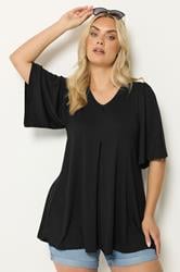 Plus Size Black Pleat Angel Sleeve Swing Top | Yours Clothing 3